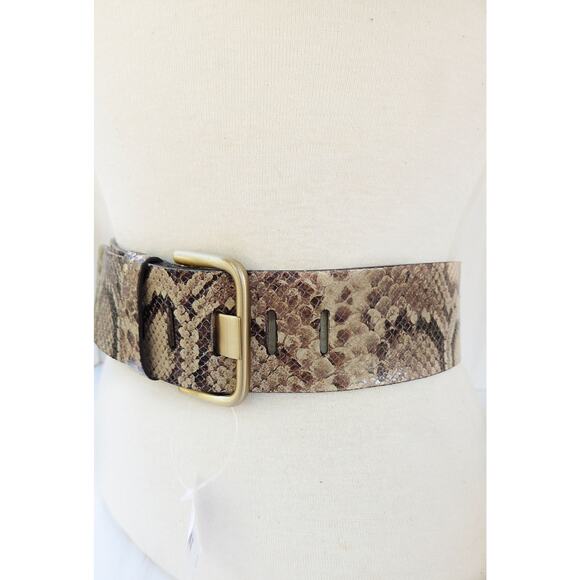 Banana Republic Italian Leather Snakeskin Belt S Brown Tan Gold NWT $98 - Picture 4 of 6